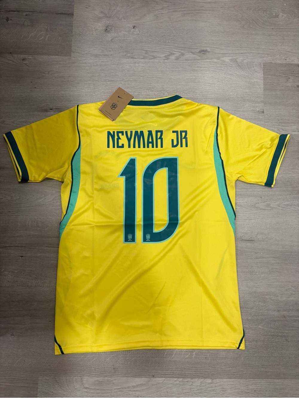 Nike Yellow Brazil #10 Soccer Jersey with Green Trim - Picture 2 of 2